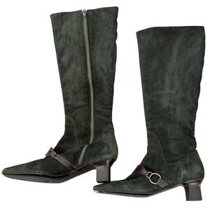 Cole Haan Suede Heeled Knee High Boots w/ Buckle Sz 6 Green Made in Italy